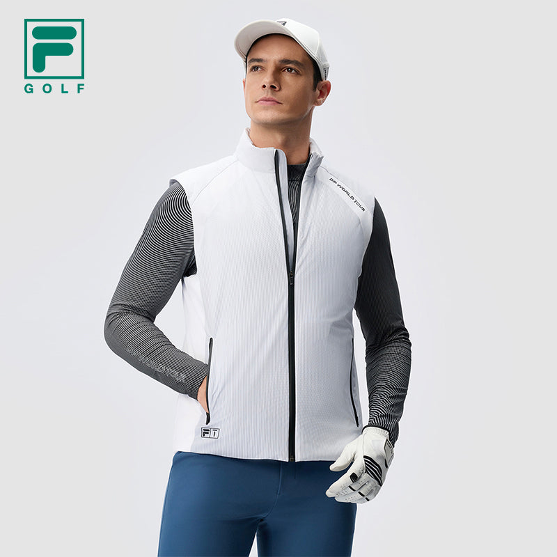 FILA CORE ATHLETICS GOLF DP WORLD TOUR MONOGRAM STRIPE Men Down Jacket Vest (White)