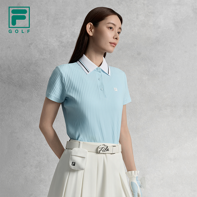 FILA CORE ATHLETICS GOLF ELITE GOLF CLUB Women Short Sleeve Polo (Black / Light Blue / White)