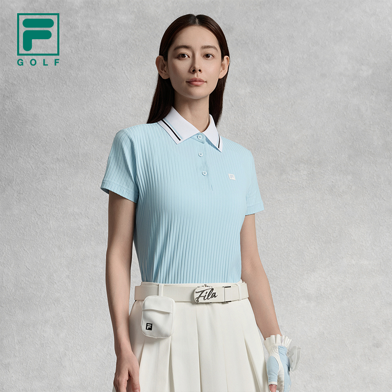 FILA CORE ATHLETICS GOLF ELITE GOLF CLUB Women Short Sleeve Polo (Black / Light Blue / White)