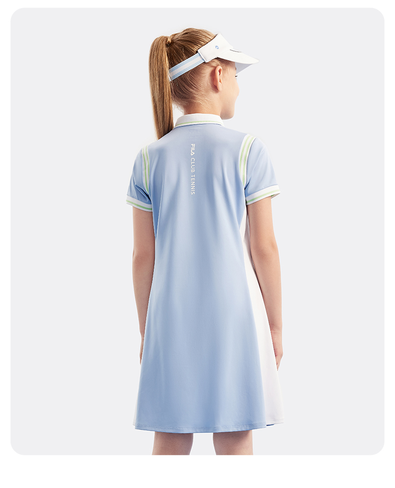 (130 - 165cm) FILA KIDS TENNIS Girl's Dress with Inner Shorts in Light Blue