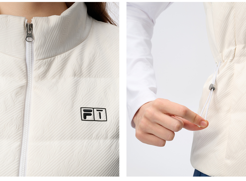 FILA CORE ATHLETICS GOLF DP WORLD TOUR MONOGRAM STRIPE Women Down Jacket Vest (White)