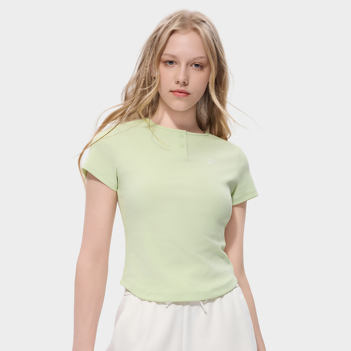 FILA FUSION INLINE Women Knitted Short Sleeve Top