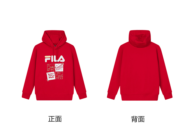 [ CNY Collection ] FILA CORE WHITE LINE ORIGINALE Men's Hooded Sweater in Red Chinese New Year