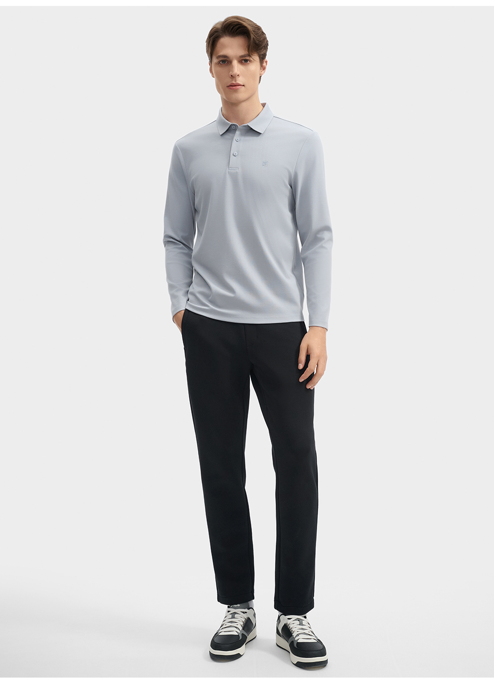 FILA CORE LIFESTYLE WHITE LINE GRENOBLE Men Long Sleeve Polo (Ash)