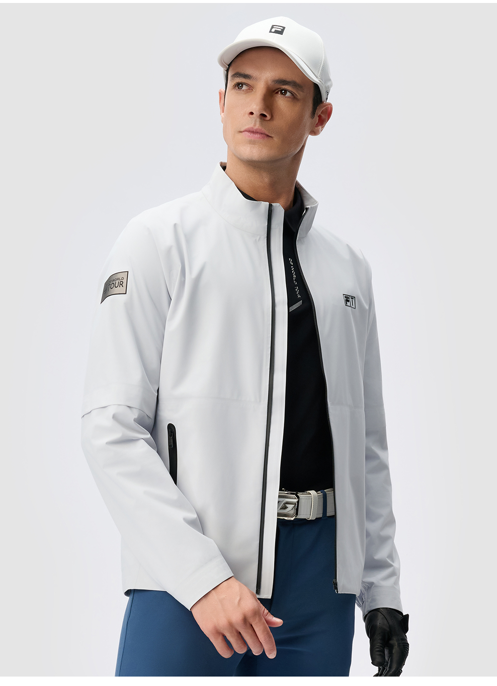 FILA CORE ATHLETICS GOLF DP WORLD TOUR MONOGRAM STRIPE Men Woven Jacket (Ash)