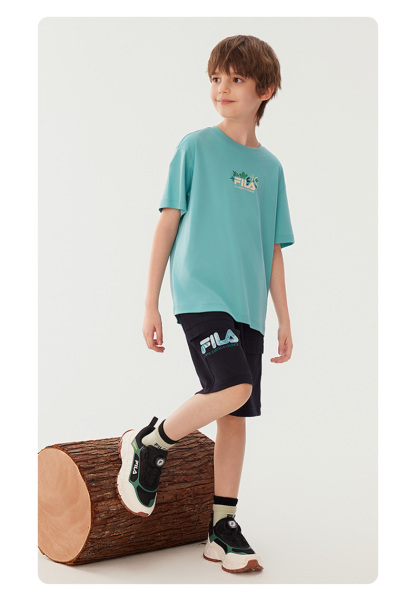 (130-170cm) FILA KIDS WHITE LINE Boy's Knit 5 Inch Pants in Navy