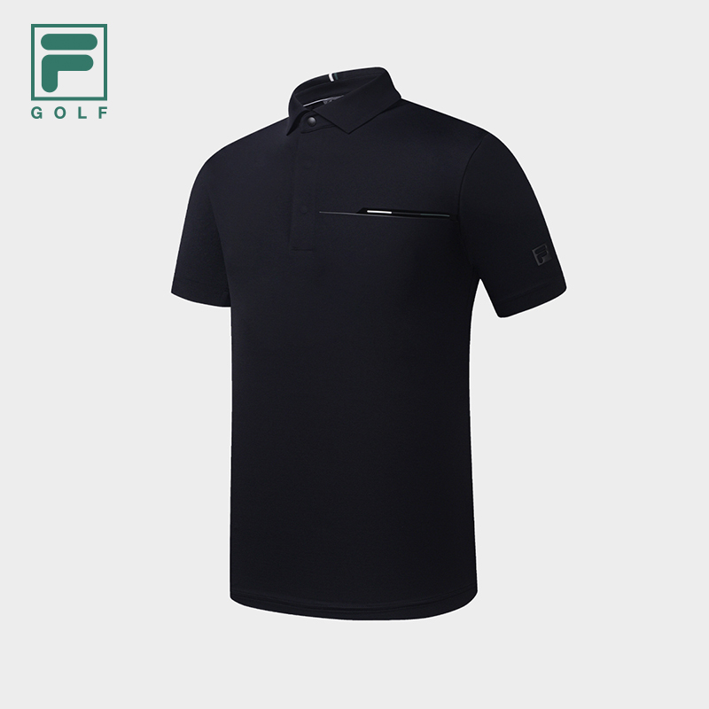 FILA CORE Men GOLF Knitted Short Sleeve Polo Shirt BLACK