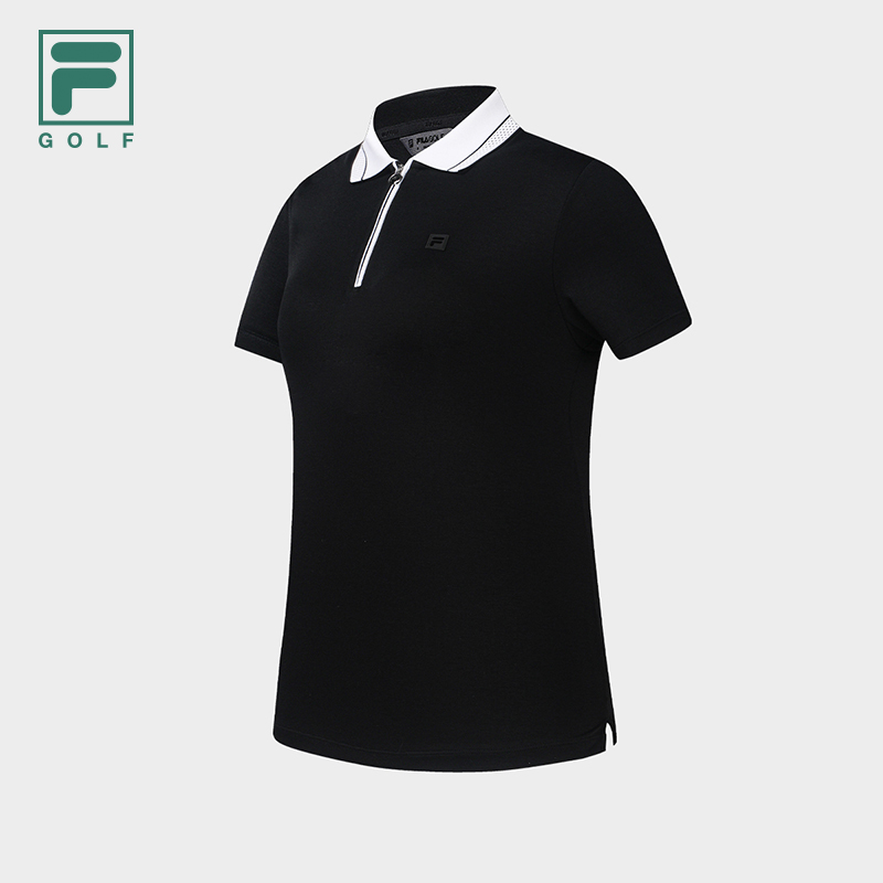 FILA CORE Women GOLF Knitted Short Sleeve Polo Shirt BLACK