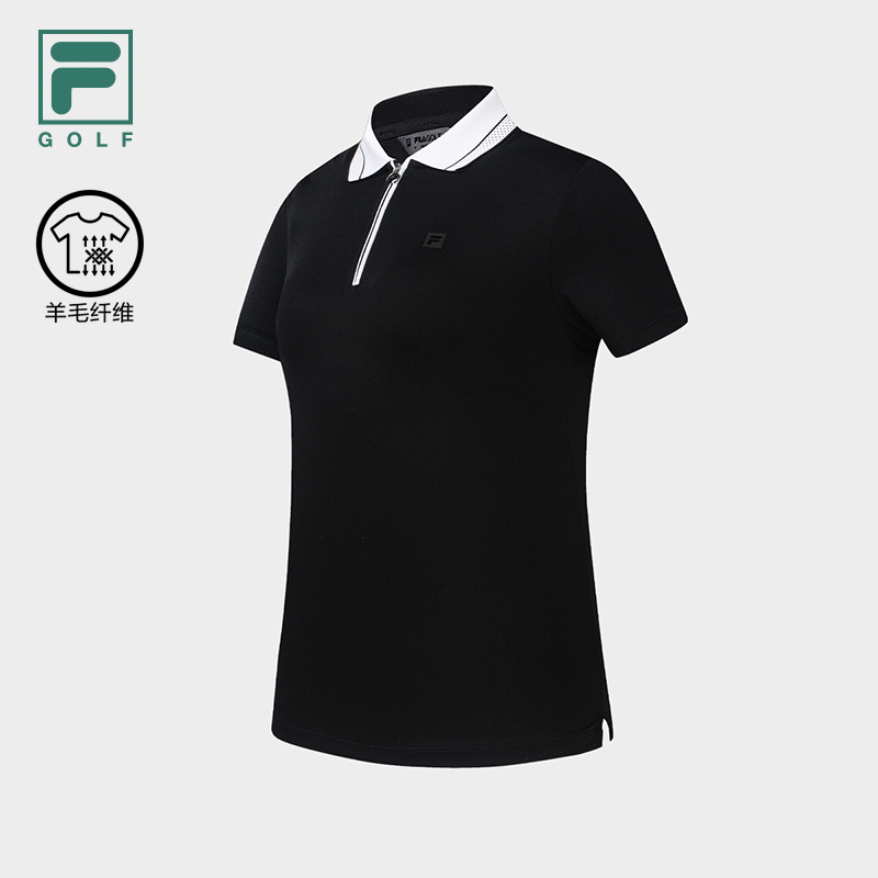 FILA CORE Women GOLF Knitted Short Sleeve Polo Shirt BLACK