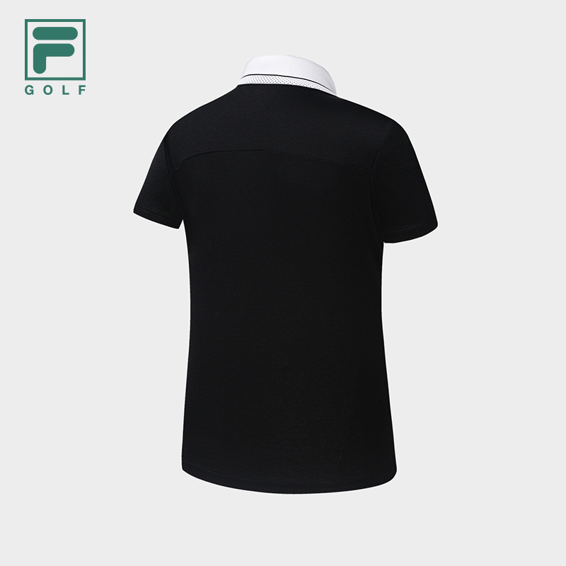 FILA CORE Women GOLF Knitted Short Sleeve Polo Shirt BLACK