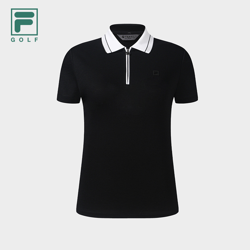 FILA CORE Women GOLF Knitted Short Sleeve Polo Shirt BLACK