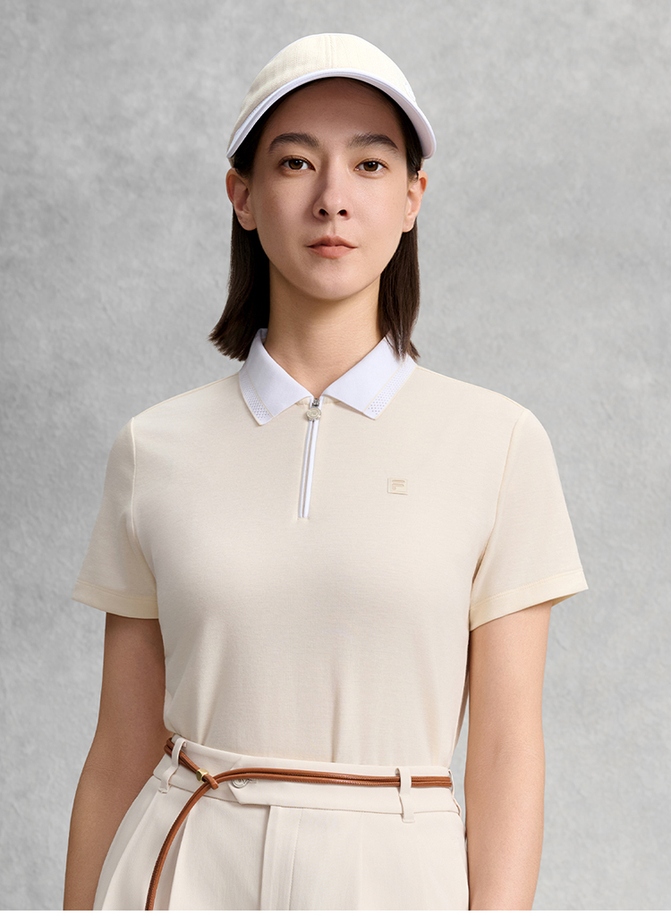 FILA CORE Women GOLF Knitted Short Sleeve Polo Shirt CREAM