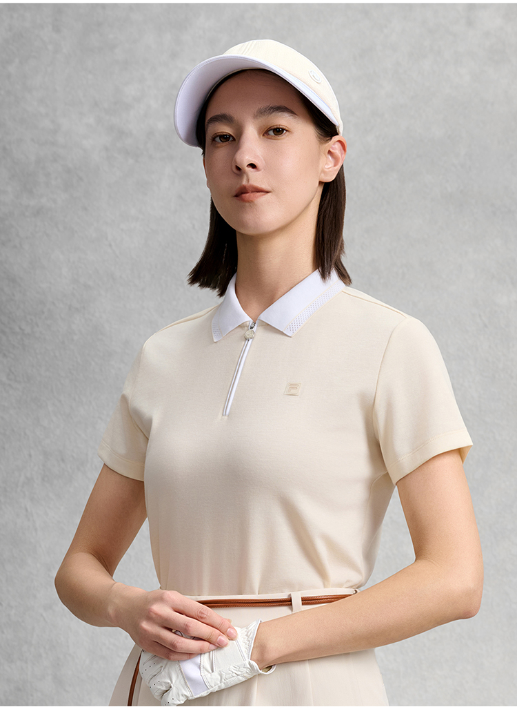 FILA CORE Women GOLF Knitted Short Sleeve Polo Shirt CREAM