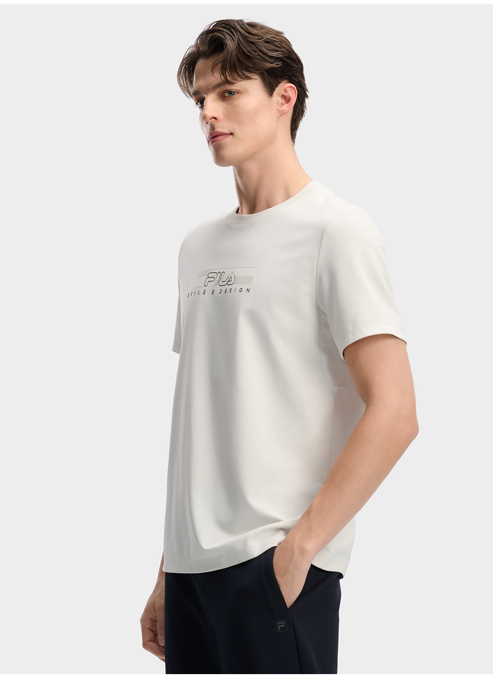 FILA CORE Men WHITE Knitted Short Sleeve Top NAVY