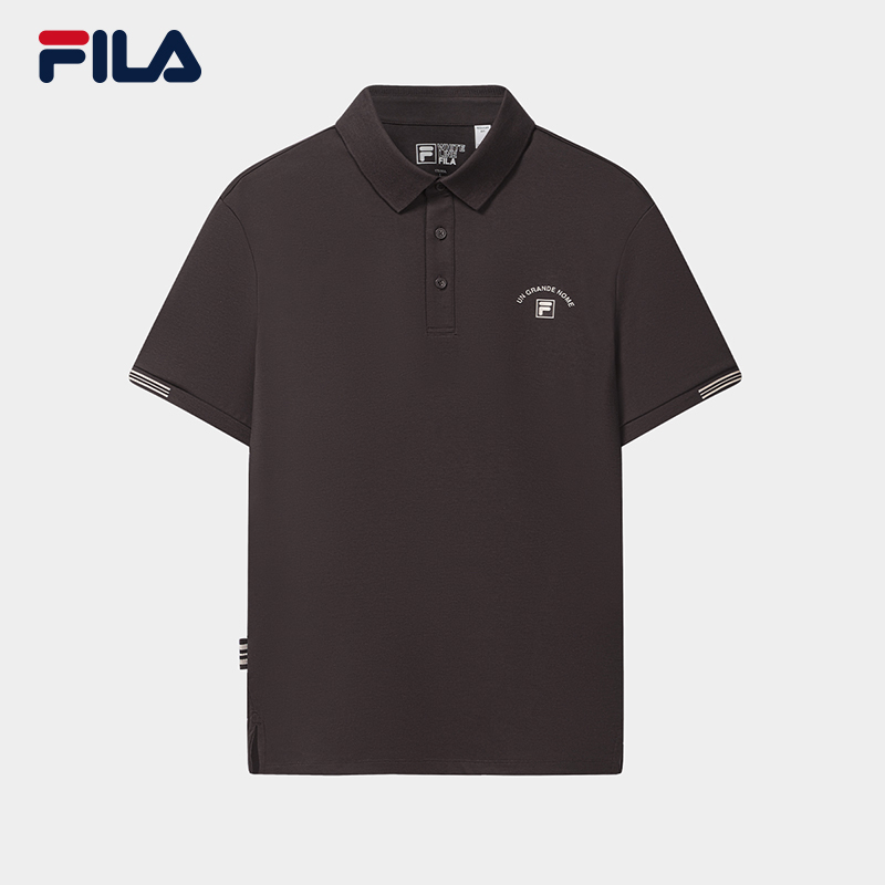 FILA CORE Men HERITAGE Knitted Short Sleeve Polo Shirt BROWN