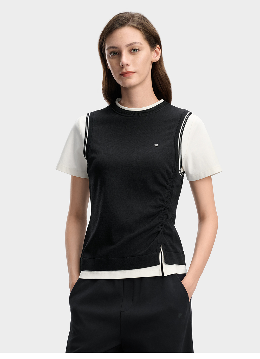 FILA CORE Women WHITE Knitted Short Sleeve Top