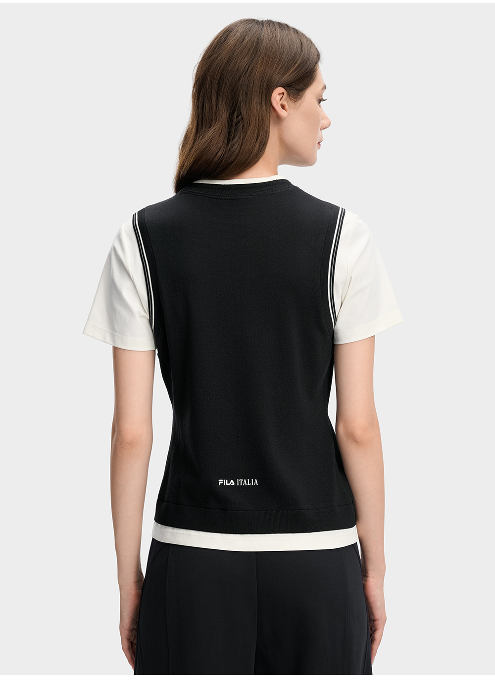 FILA CORE Women WHITE Knitted Short Sleeve Top NAVY