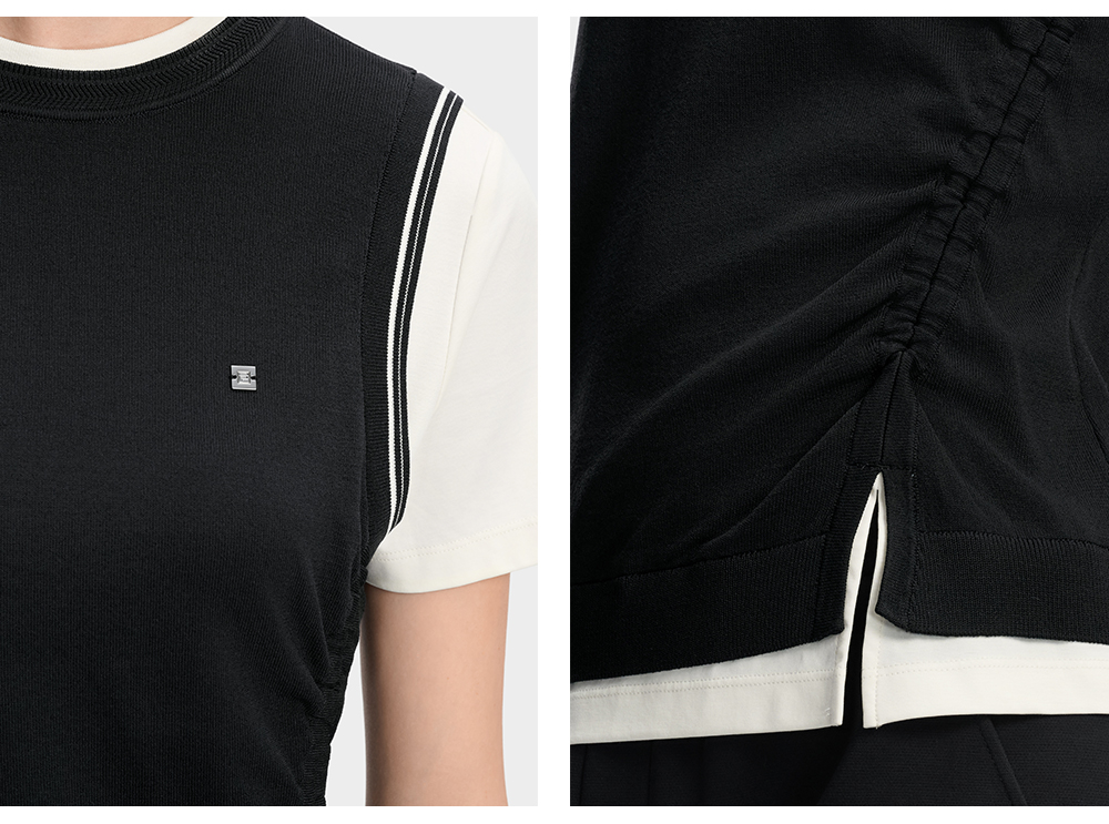 FILA CORE Women WHITE Knitted Short Sleeve Top NAVY