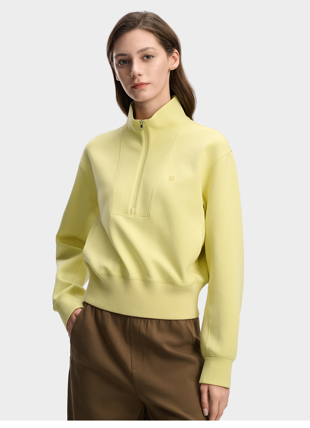 FILA CORE Women WHITE Knitted Long Sleeve Top LIGHT GREEN