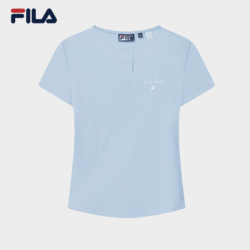 FILA CORE Women HERITAGE Knitted Short Sleeve Top LIGHT BLUE