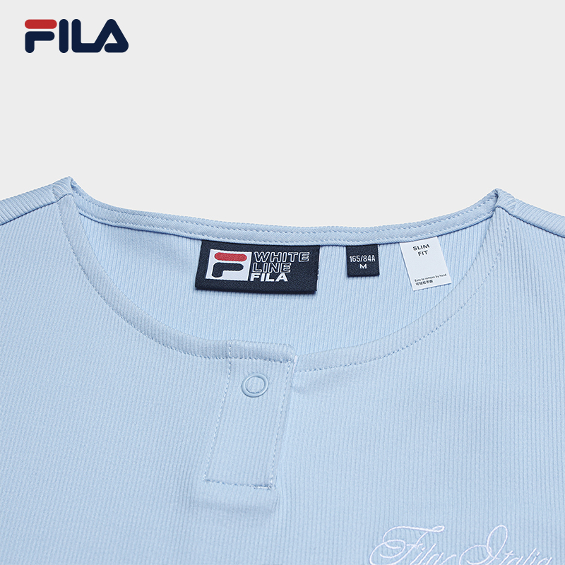 FILA CORE Women HERITAGE Knitted Short Sleeve Top LIGHT BLUE