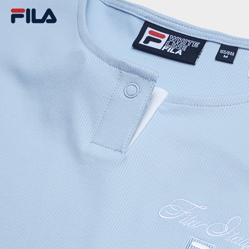 FILA CORE Women HERITAGE Knitted Short Sleeve Top LIGHT BLUE