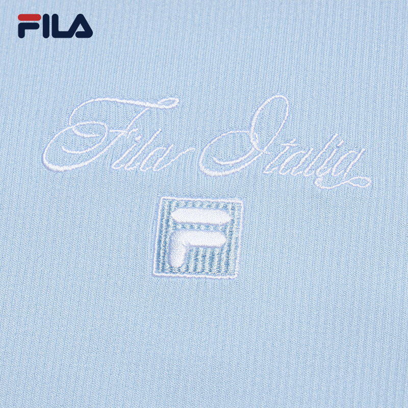 FILA CORE Women HERITAGE Knitted Short Sleeve Top LIGHT BLUE