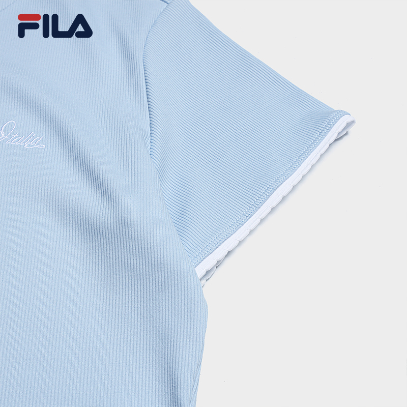 FILA CORE Women HERITAGE Knitted Short Sleeve Top LIGHT BLUE