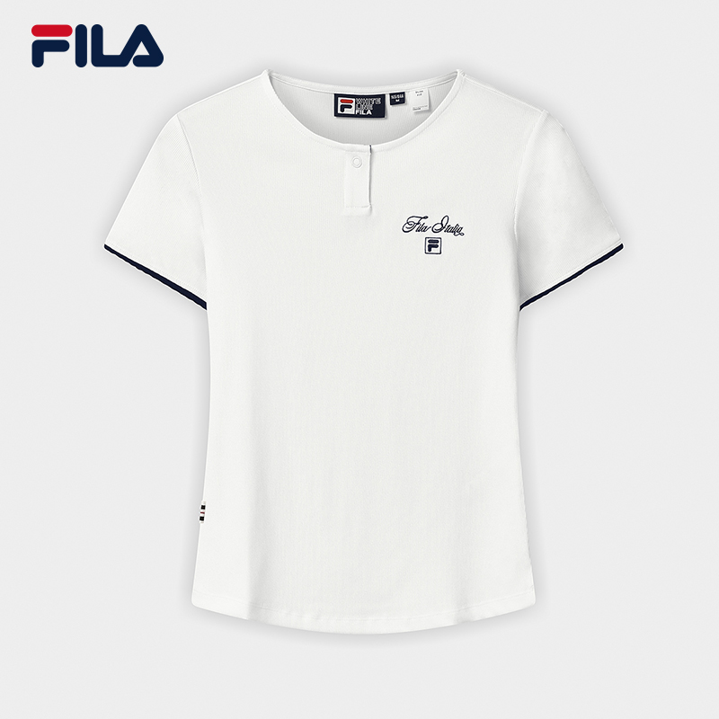 FILA CORE Women HERITAGE Knitted Short Sleeve Top WHITE
