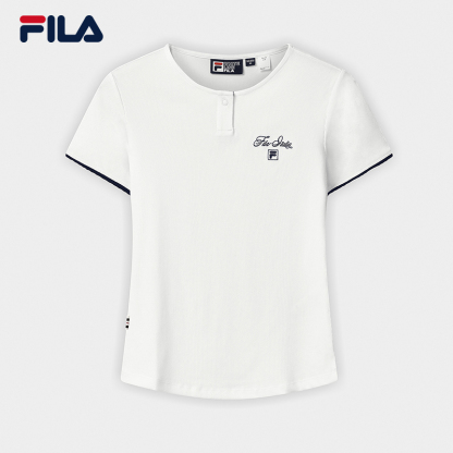 FILA CORE Women HERITAGE Knitted Short Sleeve Top WHITE