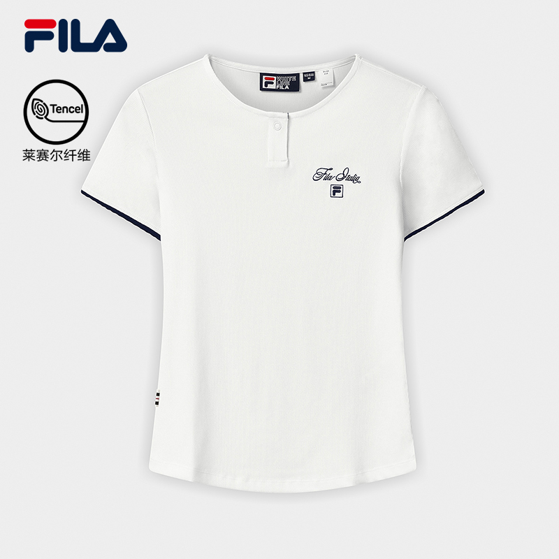 FILA CORE Women HERITAGE Knitted Short Sleeve Top WHITE