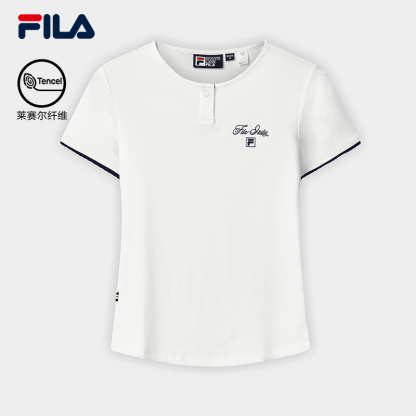 FILA CORE Women HERITAGE Knitted Short Sleeve Top WHITE