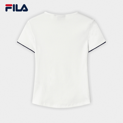 FILA CORE Women HERITAGE Knitted Short Sleeve Top WHITE