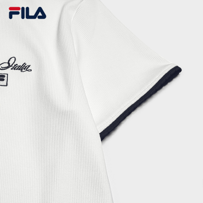 FILA CORE Women HERITAGE Knitted Short Sleeve Top WHITE