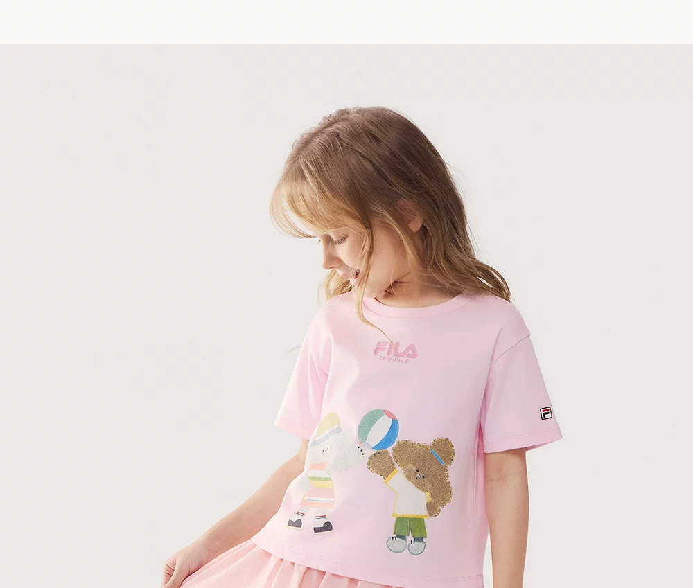 FILA KIDS Girl's FILA X SEUNGYOUN KIM Knitted Short Sleeve Top LIGHT PINK