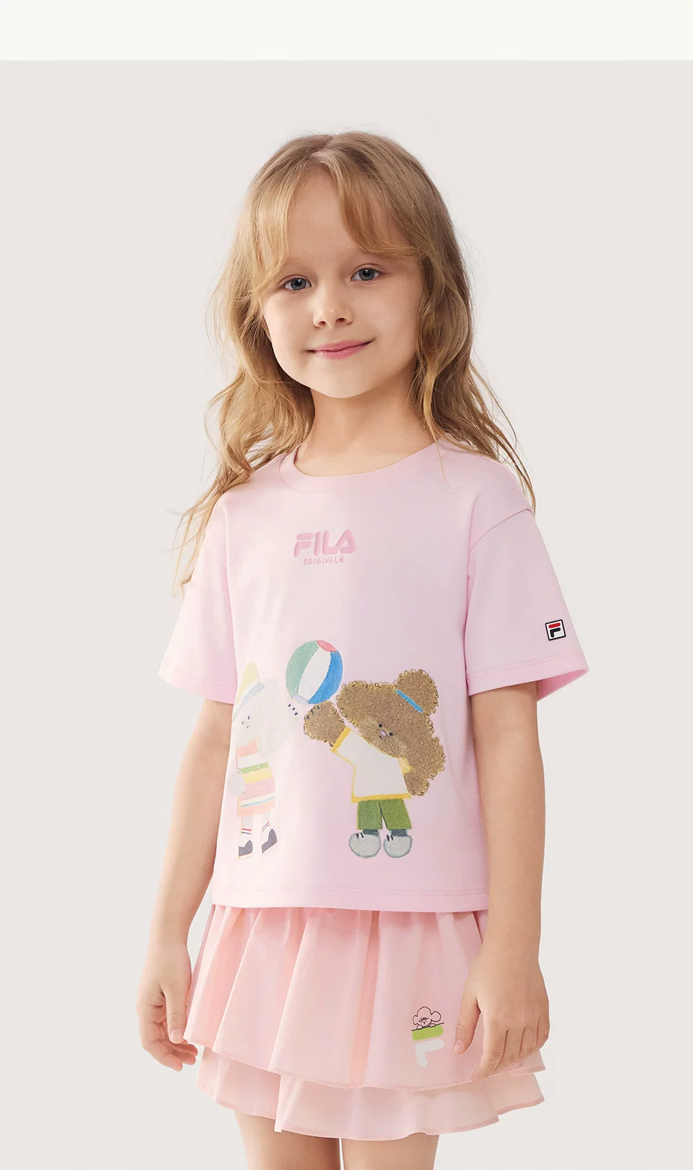 FILA KIDS Girl's FILA X SEUNGYOUN KIM Knitted Short Sleeve Top LIGHT PINK