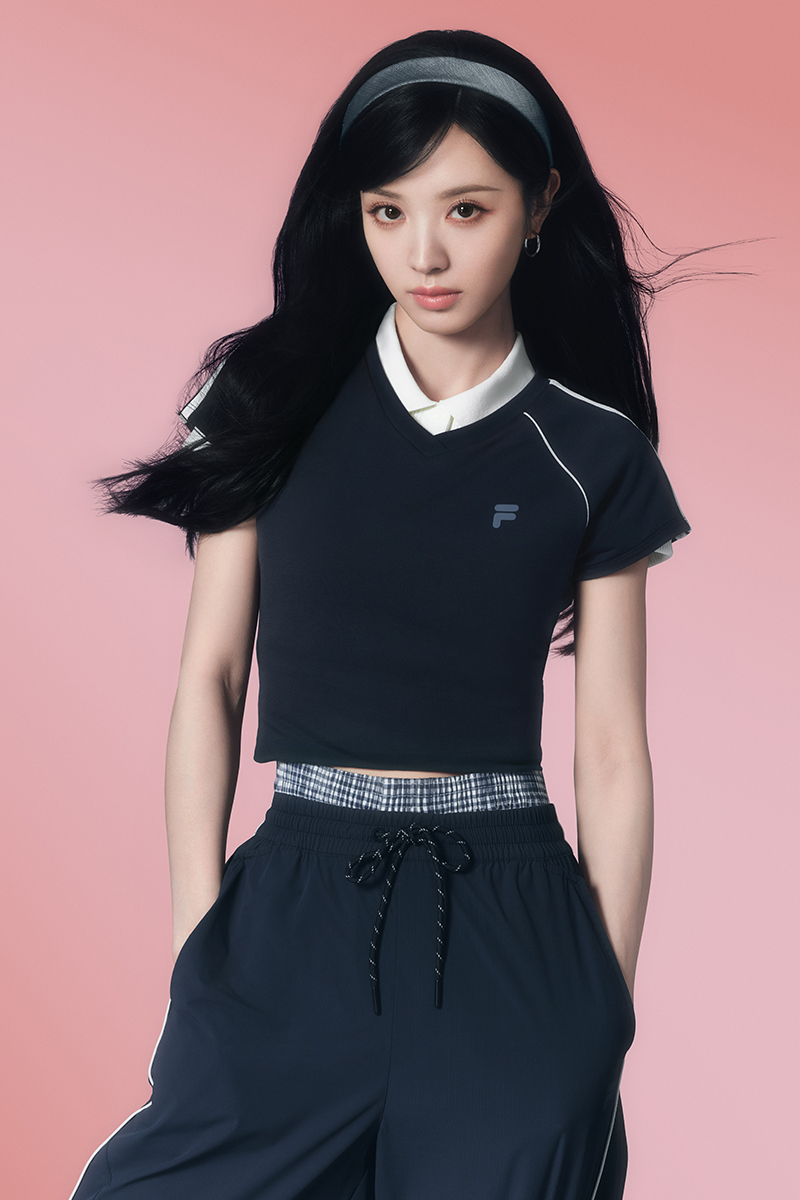 [Tian Xi Wei's Pick] FILA FUSION INLINE Women Knitted Short Sleeve Top