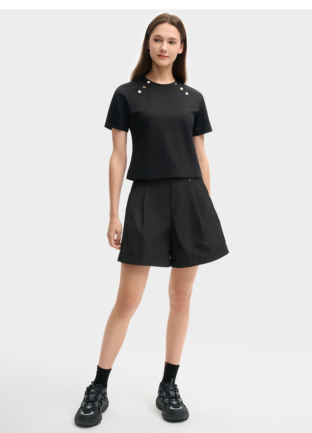 FILA CORE LIFESTYLE MILANO LUXURY CAFFE / FLAT WHITE Women Short Sleeves T-Shirt (Black / White)