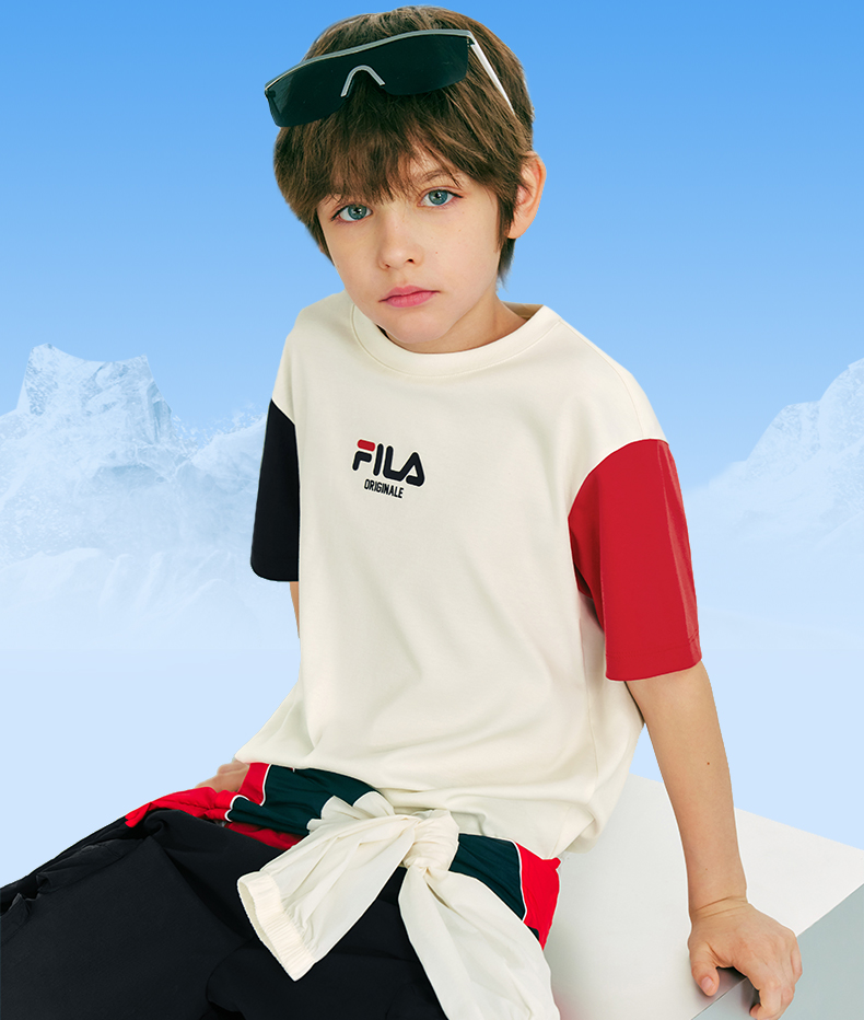 (130 - 170cm) FILA KIDS ORIGINALE Boy's Short Sleeve T-Shirt in White