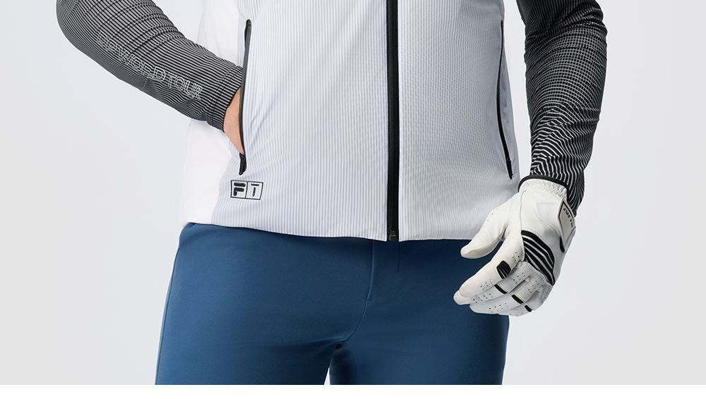 FILA CORE ATHLETICS GOLF DP WORLD TOUR MONOGRAM STRIPE Men Down Jacket Vest (White)