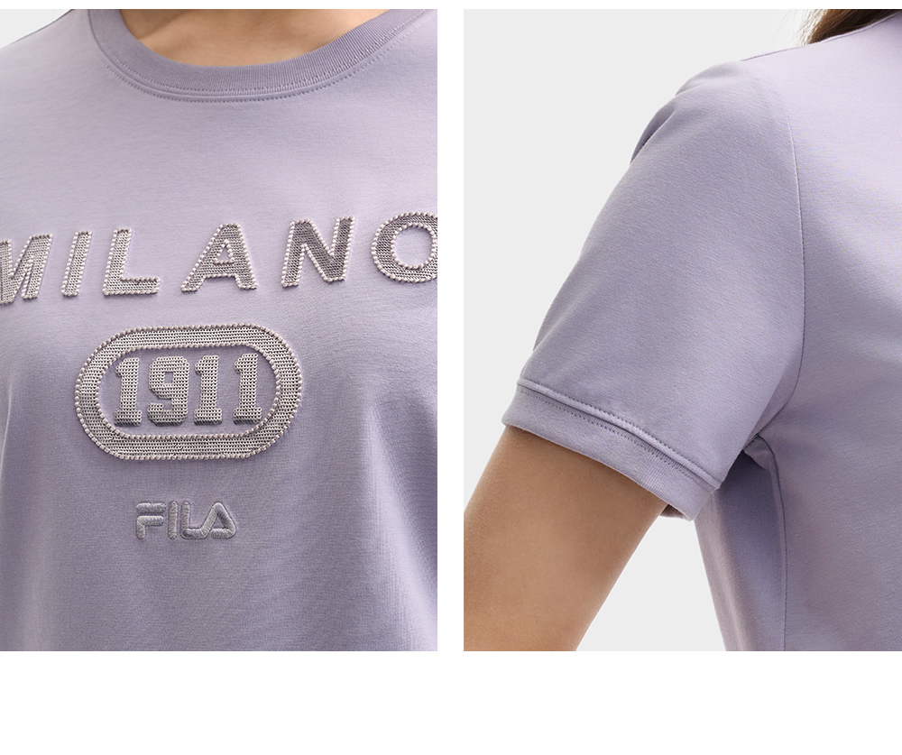 FILA CORE LIFESTYLE MILANO LUXURY CAFFE / FLAT WHITE Women Short Sleeves T-Shirt (Light Khaki / Purple)