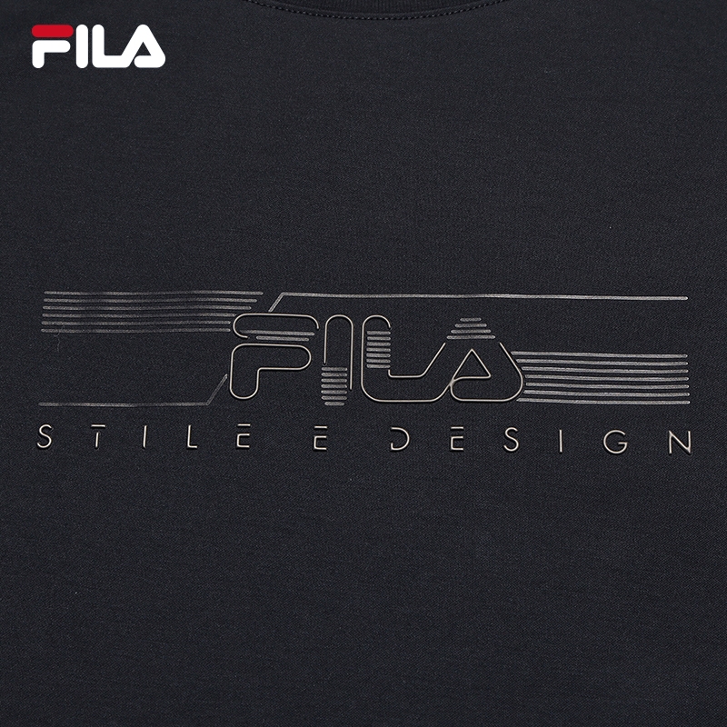 FILA CORE Men WHITE Knitted Short Sleeve Top NAVY