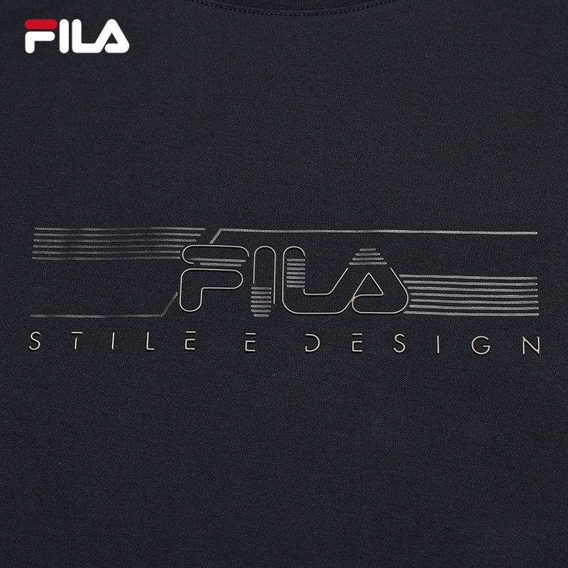 FILA CORE Men WHITE Knitted Short Sleeve Top NAVY