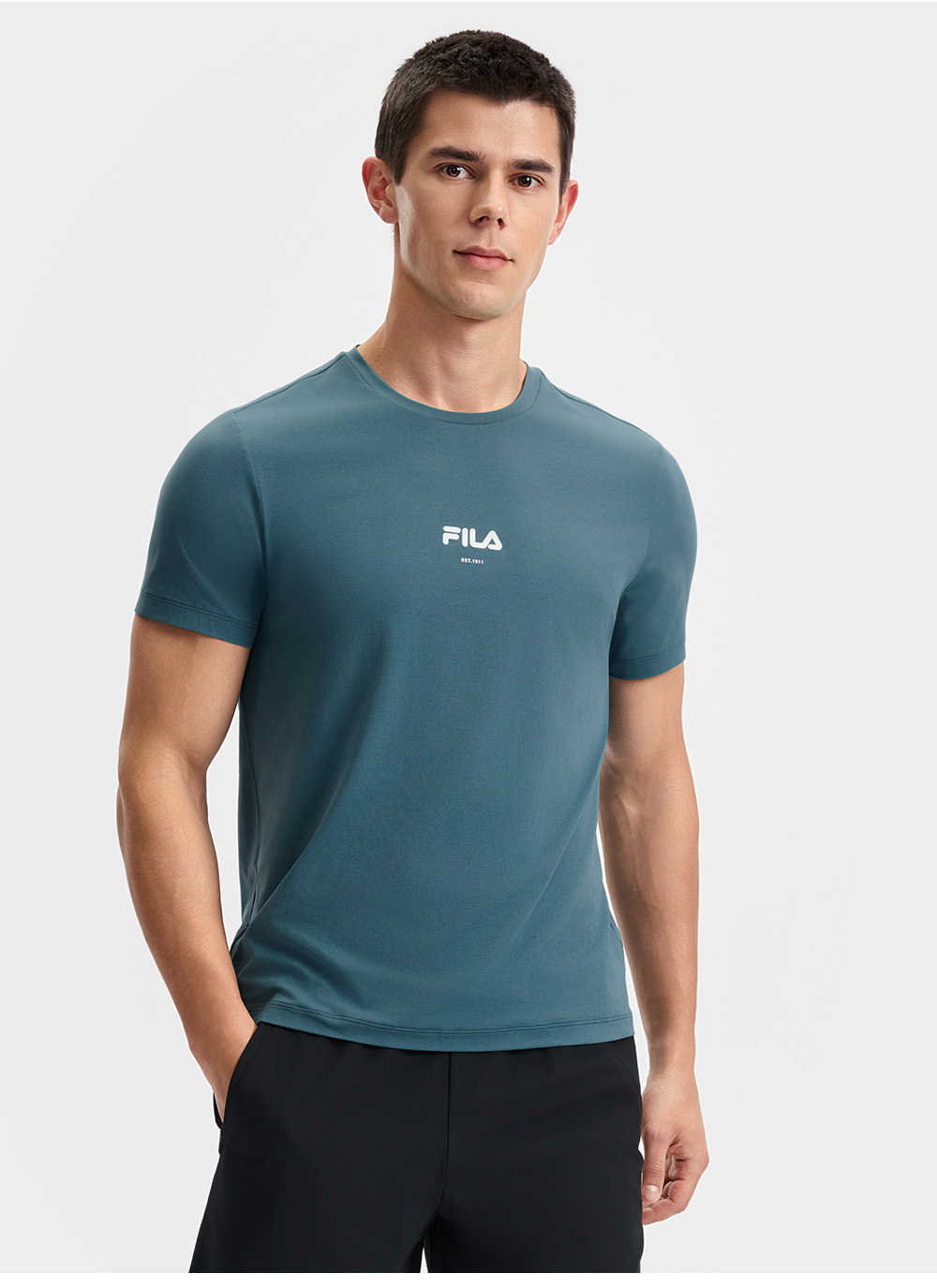FILA CORE ATHLETICS FITNESS BLACK MEN SPACE DRIOD Men Short Sleeves T-Shirt (Black / Blue / White)