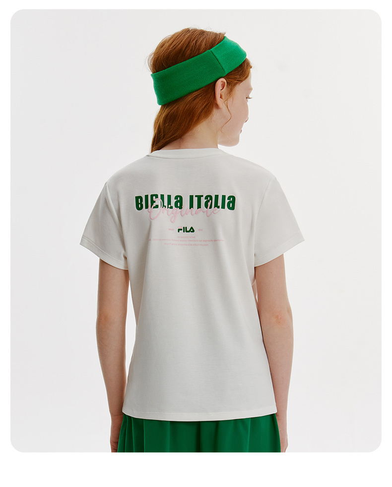 (130 - 165cm) FILA KIDS ORIGINALE TENNIS Girl's Short Sleeve T-Shirt in White