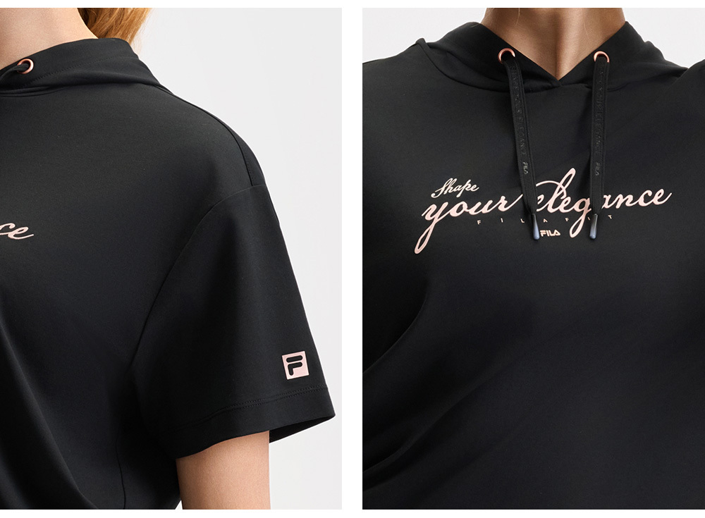 FILA CORE ATHLETICS FILA-FIT ARTE ELEGANTE Women Short Sleeve Top with Hood (Black)