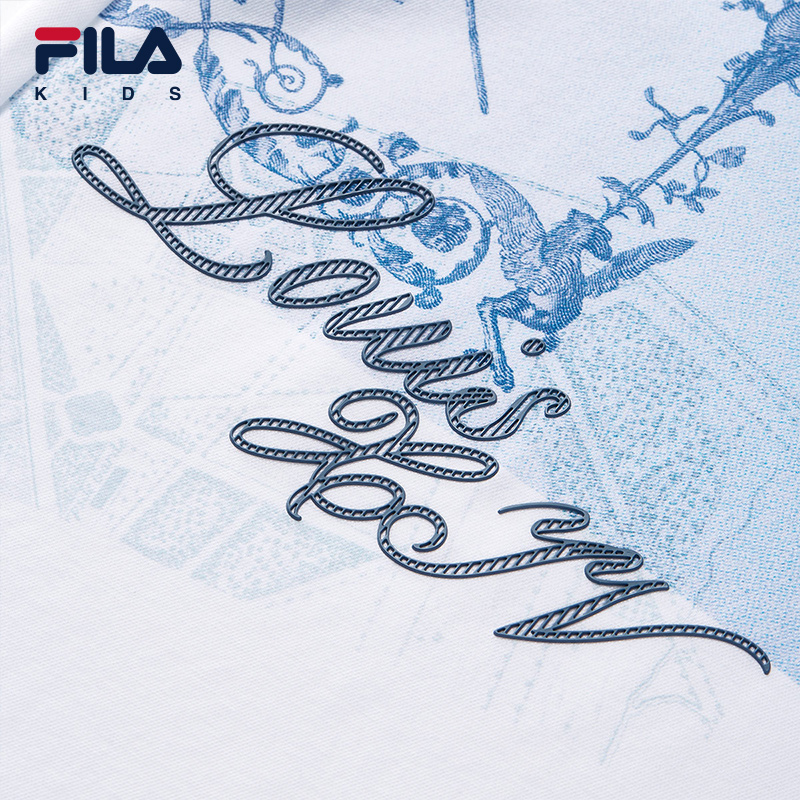 FILA KIDS WHITE LINE x RMN Boys' Short Sleeve T-shirt / Polo Tee  (Full Print in White and Blue)