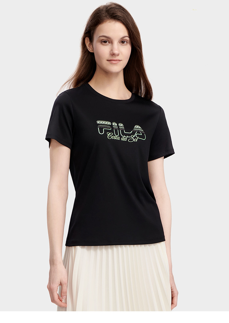 FILA CORE Women's White Line White Special Short Sleeve Tee (White/ Black / Light Green)