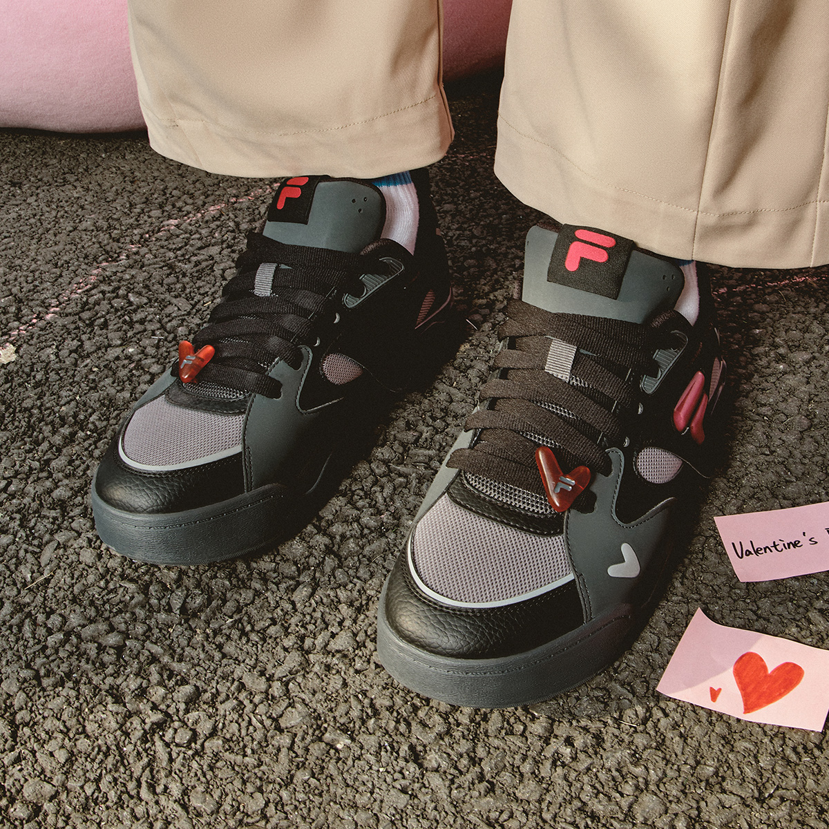 [V-Day Edition] FILA FUSION KICK II Women & Men Skate Shoes (Valentine's Couple Sneakers - Black and White )