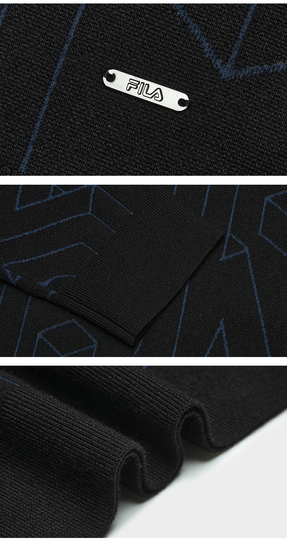 FILA CORE LIFESTYLE BLUE GEOMETRIC SNOW ART Men Knit Sweater (Black)